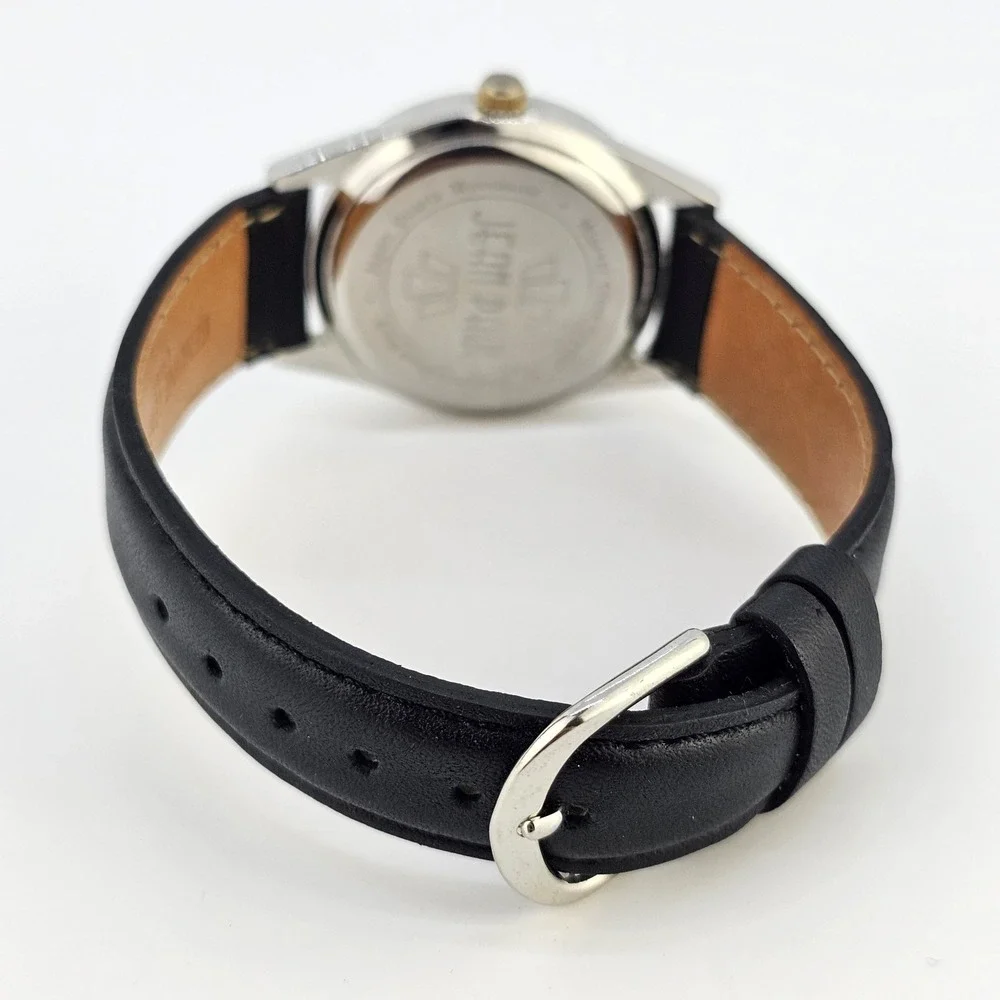 34MM Women Watch Mineral Crystal Cream Dial NEW Black Leather Bands NEW Battery‎